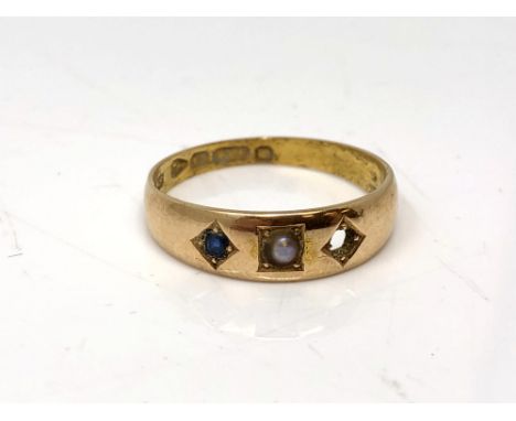 An antique 15ct gold sapphire and pearl ring, (one stone missing), size O CONDITION REPORT: 2.3g. 