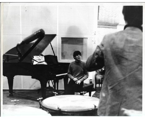 Two original vintage photographs of The Beatles in Abbey Road Recording Studios during the recording of Beatles For Sale LP. 