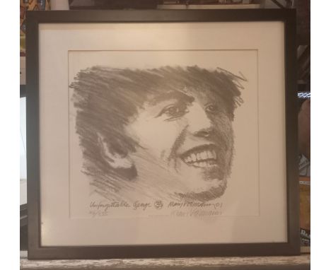 Klaus Voormann Unforgettable George limited edition 46/555 signed print framed and glazed. 