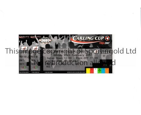 2007 LEAGUE CUP FINAL        Unused Press ticket for Chelsea v Arsenal at Millenium Stadium Cardiff 25/2/2007, with two count