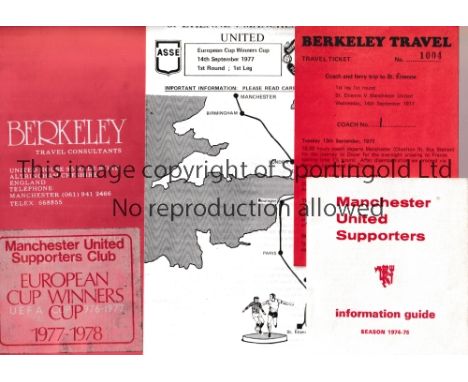 1977 ST ETIENNE V MANCHESTER UNITED     Travel pack for the Manchester United away game at St Etienne played on 14/9/1977, en