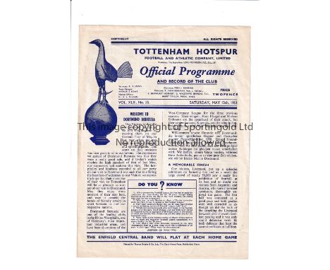 TOTTENHAM HOTSPUR / FESTIVAL OF BRITAIN 1951       Programme for the home Festival of Britain match v Dortmund Borussia  12/5