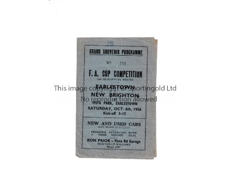 EARLESTOWN V NEW BRIGHTON / FA CUP 1956          Programme for the FA Cup 2nd round tie at Earlestown 6/10/1956, horizontal c