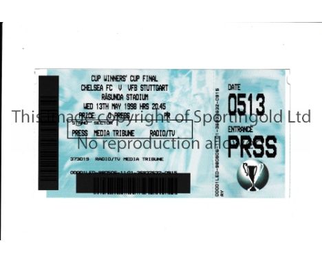 1998 ECWC FINAL      Ticket for the match played between Chelsea and VFB Stuttgart in Stockholm on 13/5/1998.    Good