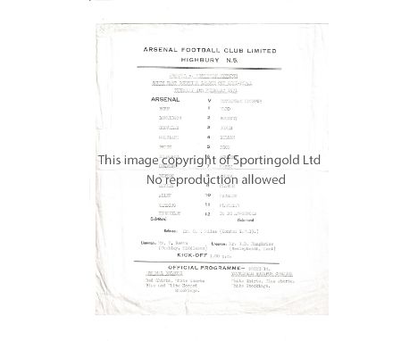 ARSENAL V TOTTENHAM HOTSPUR 1971        Single sheet programme for the South East Counties League Cup Semi-Final at Arsenal 4