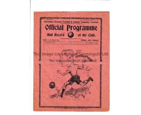 TOTTENHAM HOTSPUR     Programme for the home London Combination match v Watford 9/11/1935, horizontal fold and scores entered