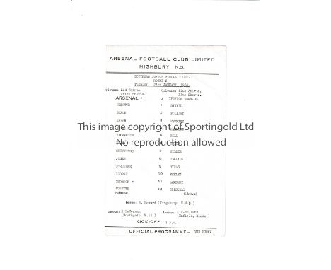 ARSENAL       Single sheet programme for the home Southern Junior Floodlight Cup tie v Ipswich Town 23/1/1968, scores entered