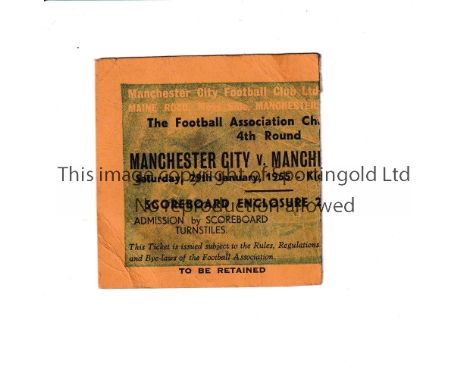 MANCHESTER UNITED      Ticket for the away FA Cup tie v Manchester City 29/1/1955, slight residue of paper on the back.    Ge
