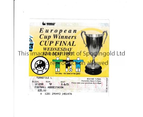 1993 ECWC FINAL    Ticket for the match Parma and Royal Antwerp at Wembley on 12/5/1993.   Good