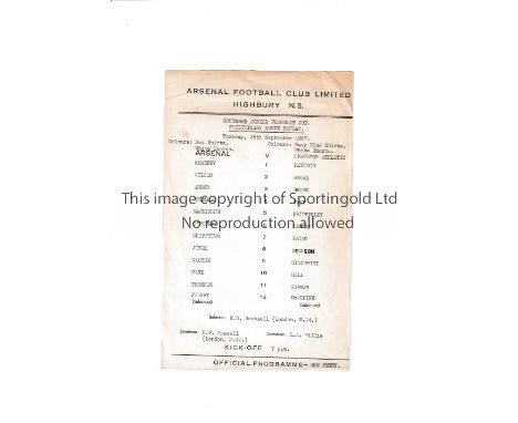 ARSENAL       Single sheet programme for the home Southern Junior Floodlight Cup tie v Charlton Athletic 26/9/1967, slightly 
