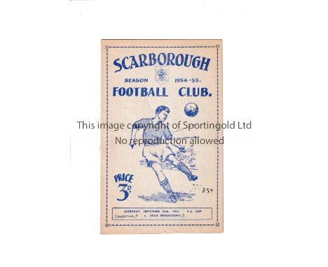 SCARBOROUGH V HEAD WRIGHTSON'S 1954 FA CUP      Programme for the FA Cup tie at Scarborough 25/9/1954, horizontal crease, sco