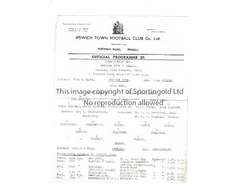 CHELSEA           Single sheet programme for the away Combination Cup tie v Ipswich Town 20/1/1970, horizontal crease.       