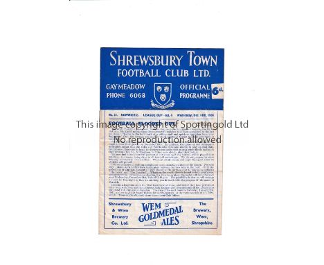 1960-1 LEAGUE CUP FIRST SEASON / SHREWSBURY TOWN V NORWICH CITY       Programme for the match at Shrewsbury 14/12/1960, sligh