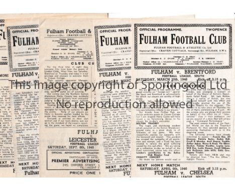 FULHAM     Five home programmes for FL South matches in season 1945/6 v Tottenham Hotspur, team changes, WBA, Leicester City,