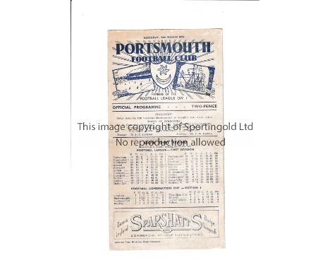 TOTTENHAM HOTSPUR       Programme for the away League match v Portsmouth 24/3/1951 from Tottenham's Championship season, hori