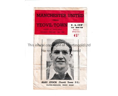 MANCHESTER UNITED     Pirate programme issued by Walker for the home FA Cup tie v Yeovil Town 12/2/1949, horizontal folds and