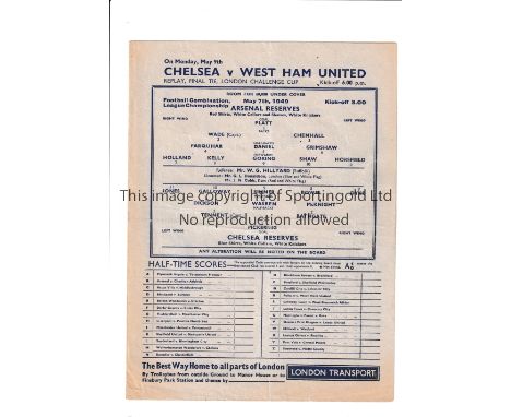 1947 FOOTBALL COMBINATION LEAGUE CHAMPIONSHIP AT TOTTENHAM HOTSPUR F.C. / ARSENAL V CHELSEA      Programme for the match at W