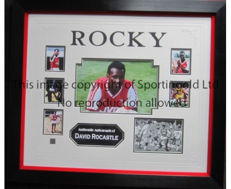 DAVID ROCASTLE / ARSENAL / AUTOGRAPH       Framed and glazed 29" X 25" entitled "Rocky" with 6 colour pictures while playing 