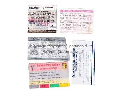 MANCHESTER UNITED       Five away tickets for the away 1991/1992 season v Southampton,  Tottenham, Crystal Palace, Coventry a