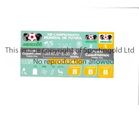 1986 WORLD CUP      Unused ticket for Spain v Belgium, Quarter-Final 22/6/1986 at the Cuauhtemoc Stadium. Category A. Staple 