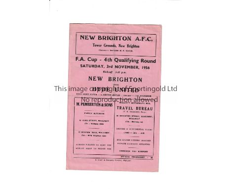 NEW BRIGHTON V HYDE UNITED / FA CUP 1956       Programme for the FA Cup 4th round tie at New Brighton 3/11/1956, creases.    
