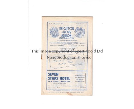 COLCHESTER UNITED 1950-1 / FIRST LEAGUE SEASON     Programme for the away League match v Brighton 13/1/1951, slight horizonta