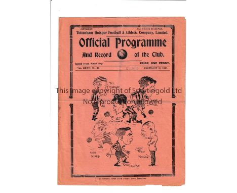 TOTTENHAM HOTSPUR     Programme for the home League match v Sunderland 23/2/1935, small tear at the bottom, small tape inside