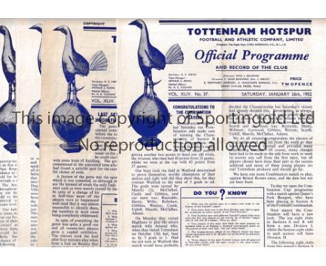 TOTTENHAM HOTSPUR        Four home Reserve Team programmes for season 1951/2 v Brighton, scores entered and Cup, West Ham Uni