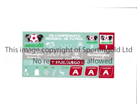 1986 WORLD CUP       Unused ticket for Portugal v England 3/6 at the Technology Stadium. Staple holes on the left.   Generall