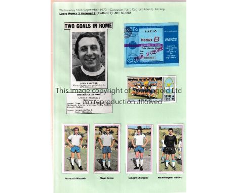 ARSENAL           Ticket, official S.S. Lazio club magazine Vol. 1 No. 1 for October 1970 and a copy 4S Sports travel flyer f