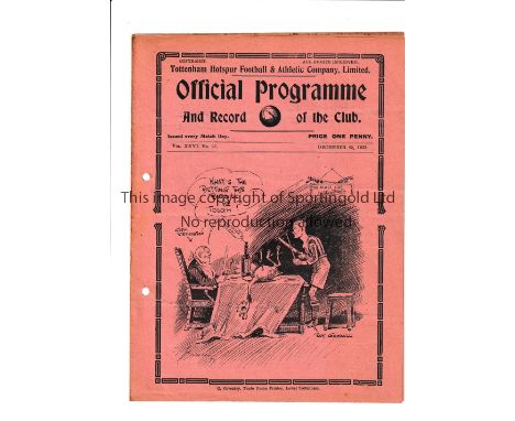 TOTTENHAM HOTSPUR        Programme for the home League match v Huddersfield Town 25/12/1933, slightly creased and punched hol