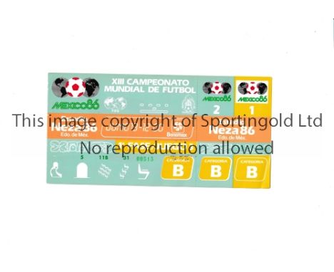 1986 WORLD CUP      Unused ticket for Scotland v Uruguay 13/6/1986 at the Neza 86 Stadium. Staple holes on the left.   Genera