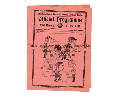 TOTTENHAM HOTSPUR        Programme for the home League match v Sunderland 23/2/1935, folded and slightly worn.     Fair to ge