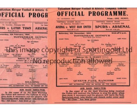 TOTTENHAM HOTSPUR        Two single sheet programmes for the home FL South matches v Queen's Park Rangers 4/12/1943, slightly