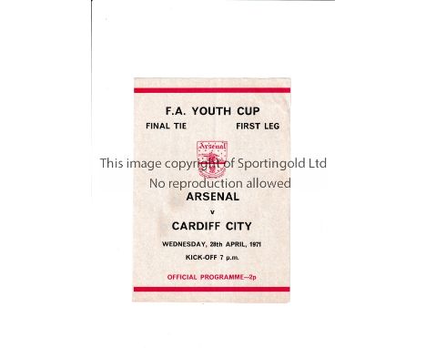 ARSENAL / 1971 F.A. YOUTH CUP FINAL          Programme for the First Leg v Cardiff City at Highbury, very slight vertical cre