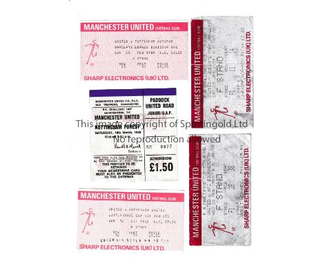 MANCHESTER UNITED       Five home tickets from 1988/1989 season - v Rotherham United 12/10/1988 League Cup, v QPR 7/1/1989, F
