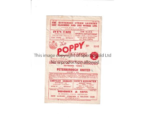 KETTERING TOWN V PETERBOROUGH UNITED 1950 FA CUP         Programme for the FA Cup 2nd round tie at Kettering 14/10/1950, hori