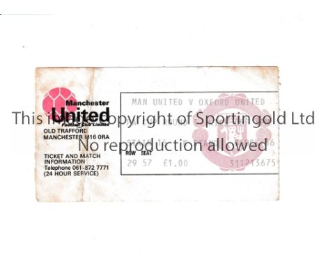 MANCHESTER UNITED      Ticket for the home FA Cup tie 3rd round v Oxford United 3/1/1976, vertical crease, ageing marks.     