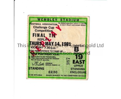 1981 FA CUP FINAL REPLAY / TOTTENHAM HOTSPUR V MANCHESTER CITY       Ticket for the match at Wembley.     Generally good