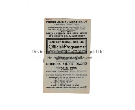 ALDERSHOT V BROMSGROVE ROVERS 1947 CUP     Programme for the tie at Aldershot. score on the cover, number in the top corner, 