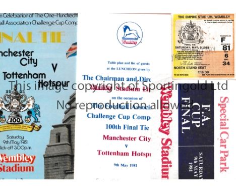 1981 FA CUP FINAL / MANCHESTER CITY V TOTTENHAM HOTSPUR       Menu, Table plan and Guest List, ticket, car park pass and prog