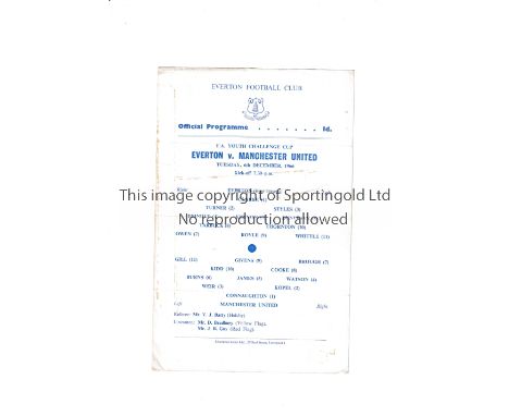 MANCHESTER UNITED / FA YOUTH CUP    Single sheet programme for the FA Youth Challenge Cup tie v Everton 6/12/1966, horizontal