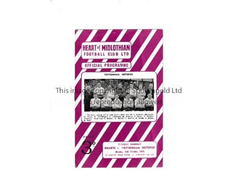 TOTTENHAM HOTSPUR          Programme for the away Floodlit Friendly match v Heart of Midlothian 15/10/1956.         Generally