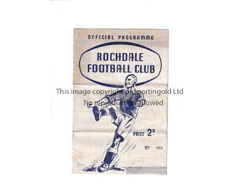 ROCHDALE V WILLINGTON 1950 FA CUP       Programme for the FA Cup 1st round tie at Rochdale 25/11/1950, horizontal creases and