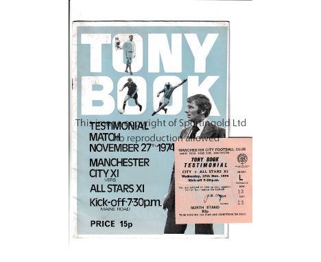 MANCHESTER CITY V ALL STARS XI / GEORGE BEST 1974         Programme and ticket for the Tony Book Testimonial match at Manches