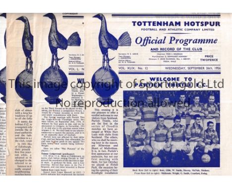 TOTTENHAM HOTSPUR        Eight home programmes against Scottish opposition for Friendlies unless stated v Partick Thistle 56/