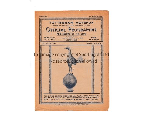 TOTTENHAM HOTSPUR / FIRST LEAGUE MATCH AFTER WWII      Programme for the home match  v Birmingham 31/8/1946, very slightly cr