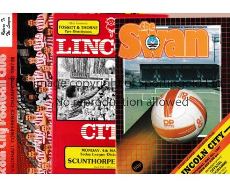 LINCOLN CITY / FIRST AND LAST     Three programmes, including the teams last home and away matches in the League before being