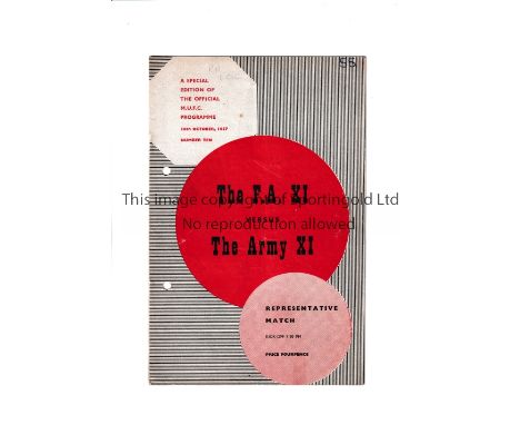 NEUTRAL AT MANCHESTER UNITED F.C. / THE FA XI V THE ARMY XI 1957       Programme for the Representative match at Manchester U