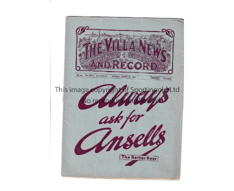 ASTON VILLA V SUNDERLAND 1933 FA CUP     Programme for the tie at Villa 28/1/1933, very slight vertical creases.     Generall